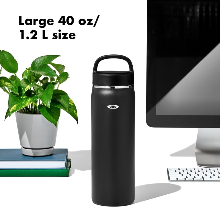 OXO Insulated Stainless Steel Water Bottle - 16 Oz, Leakproof, Sweatproof, Fits Cup Holders, Keeps Drinks Cold 24h/Hot 12h (Onyx)