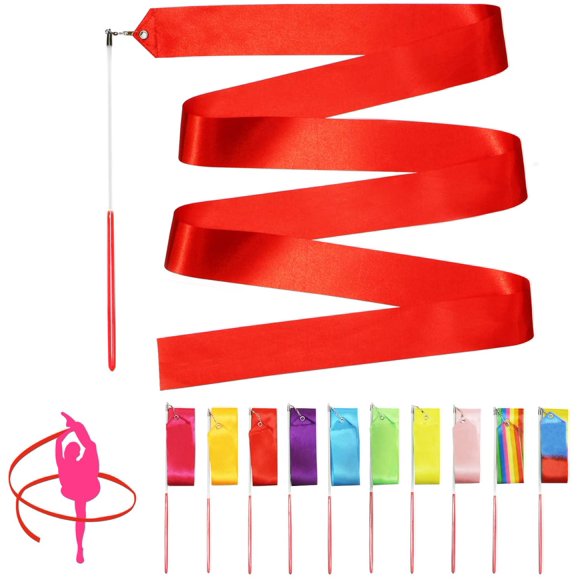 Novelty Place 10 Pieces Dance Ribbons Streamers - 6.6Ft Unisex Kids' Gymnastics Ribbon Wands - Perfect Rhythm Sticks for Talent shows, Artistic Dancing, Baton Twirling (10 Colors)