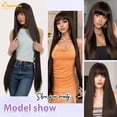 thumbnail image 6 of QUEENTAS 42 Inch Brown Wig with Bangs Long Brown Wigs for Women Synthetic Straight Hair Party Daily Wear to Easy Apply, 6 of 9