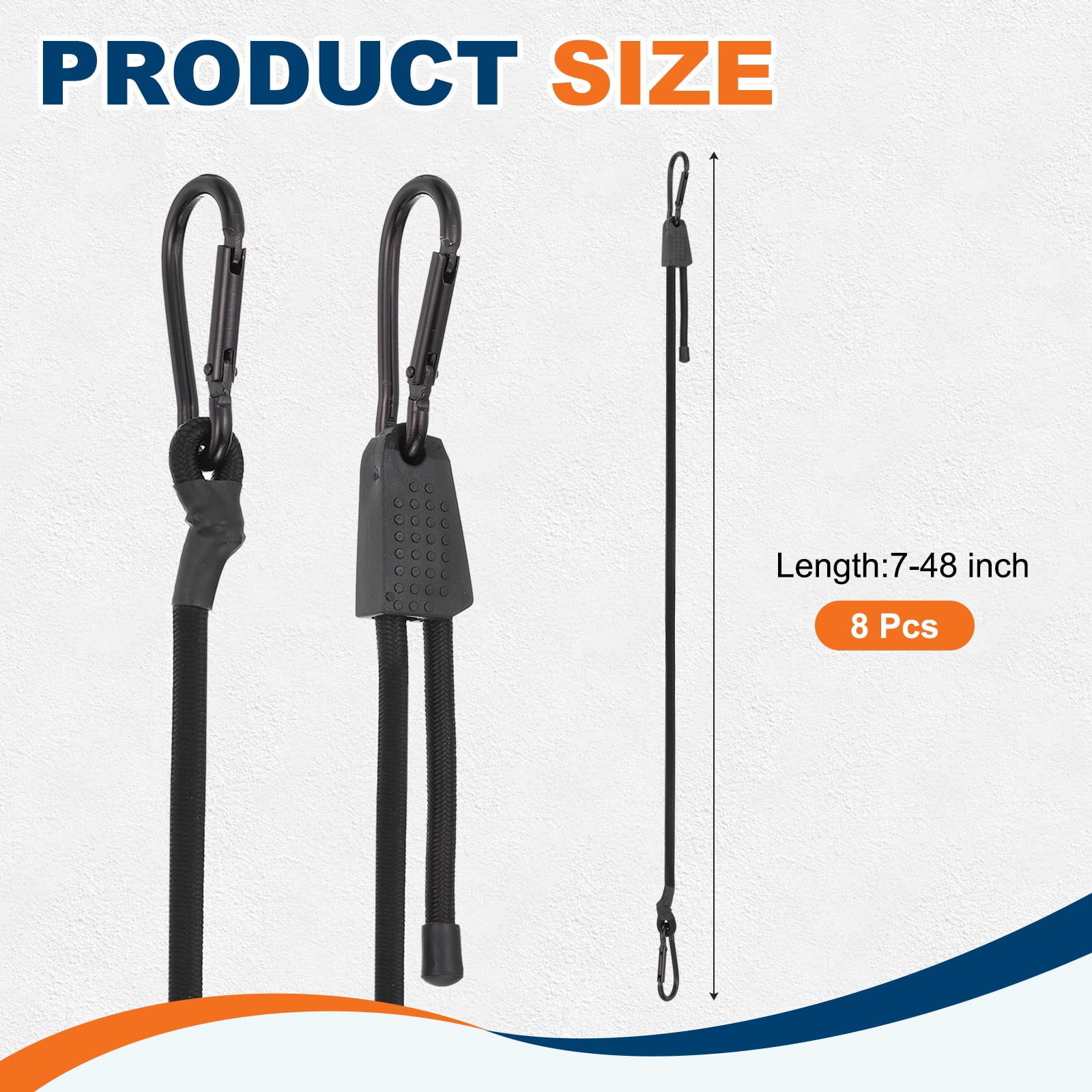 Uxcell Heavy Duty Bungee Cord, (7-48Inch, Black) (8 PCS), Elastic Tie Downs Strap Suit for - Luggage Rack/Cargo/Hand Carts/Bike/Camping