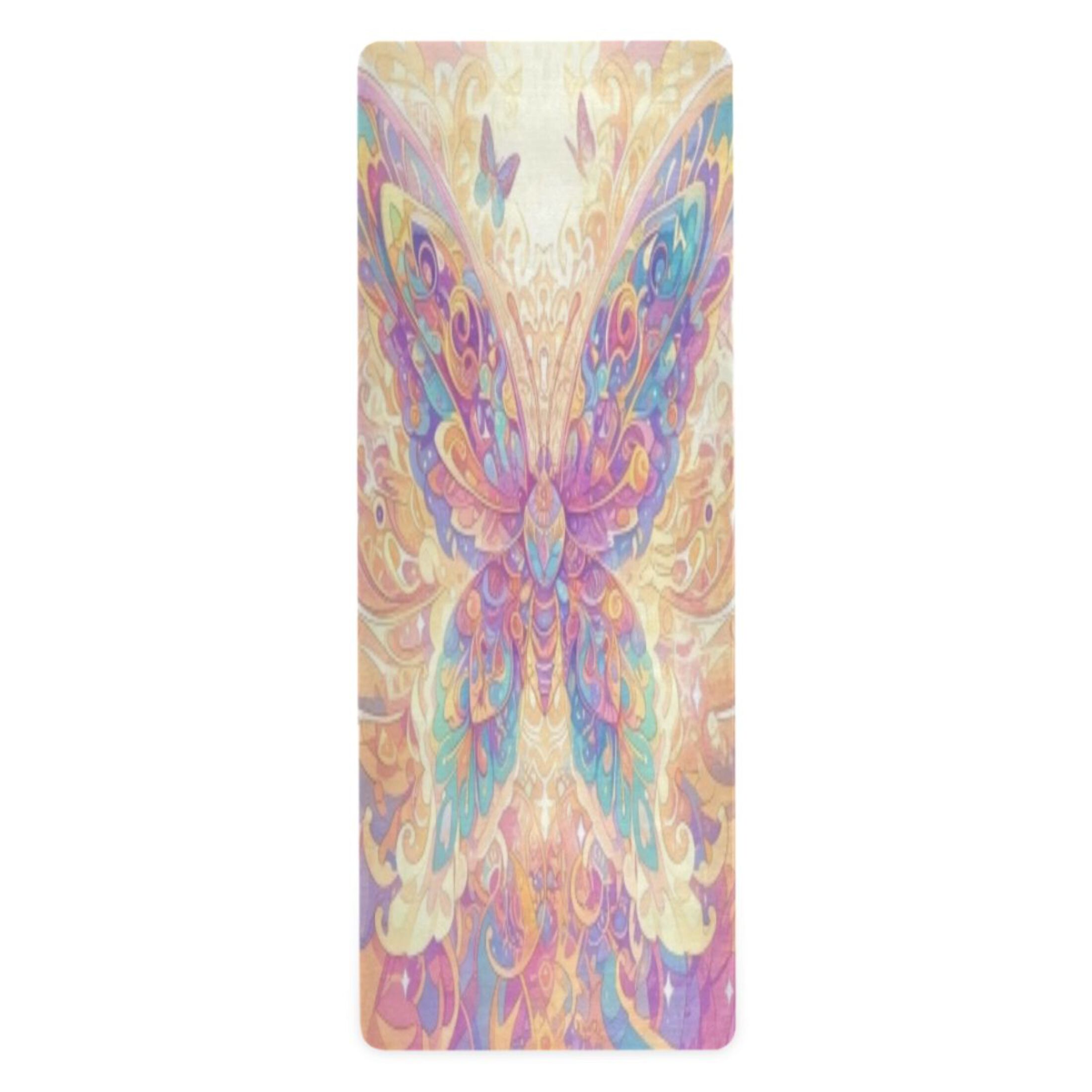 BZSMCE Yoga Mat Women Fitness Mat Pastel Iridescent Butterfly Pattern