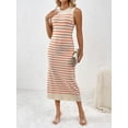 thumbnail image 5 of Komoo Women Summer Knit Dress Sleeveless Round Neck Striped Midi Dress Slim Fit Long Tank Sundress, 5 of 8