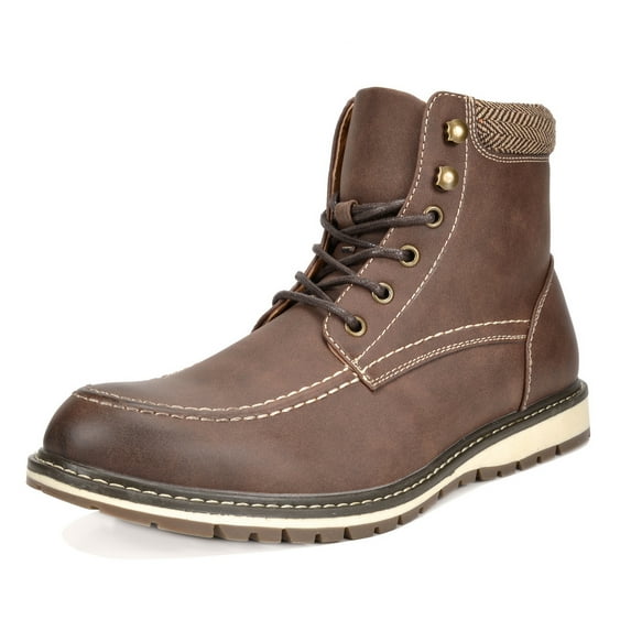 Bruno Marc Men's Faux Fur Motorcycle Boots Fashion Riding Combat Leather Oxfords Shoes For Men Ankle Boots APACHE-01 DARK/BROWN Size 14