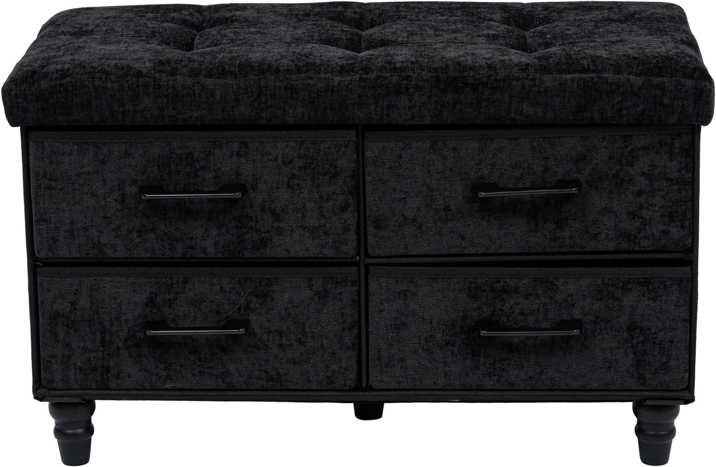 Aria Home 30" Modern Storage Ottoman Bench with 4 Drawers, MDF & Fabric, Black