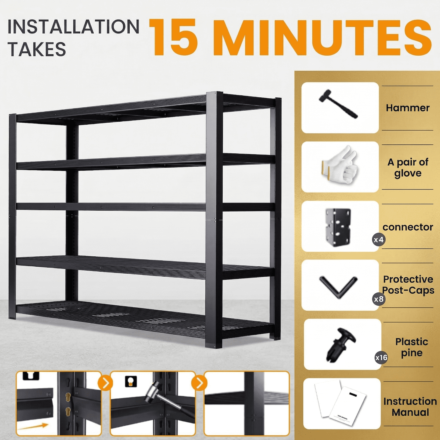 Heavy Duty Garage Shelving 3050 lbs, 5-Tier Adjustable Metal Storage Shelves, 84" x 24" D x 55" W Large Shelving Unit, Industrial Garage Storage Rack for Basement Warehouse