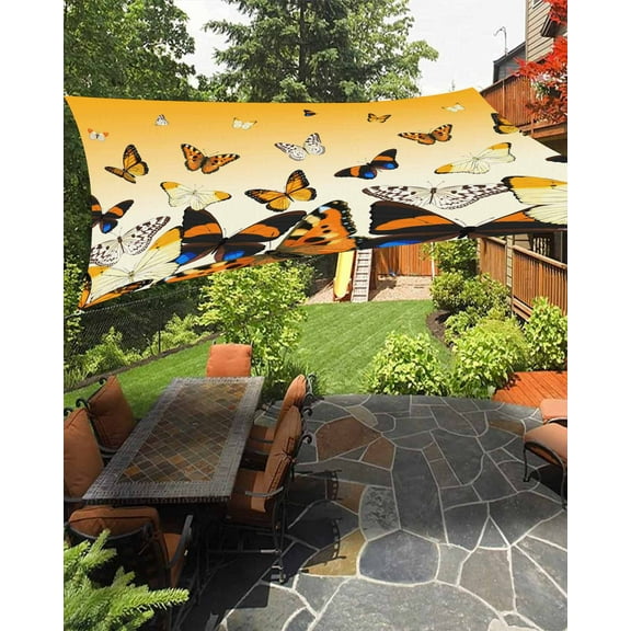 Sun Shade Sail 8x10Ft Rustic Farm Orange Gradient Butterfly Uv Block Sunshade Canopy Outdoor Shade Cover Rectangle Shade Cloth For Patio Garden Yard Deck Pergola