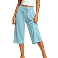thumbnail image 6 of Bxsruta Women' s Active Drawstring Waist Knit Wide-Leg Capri Athleisure Workout Pants, 6 of 8