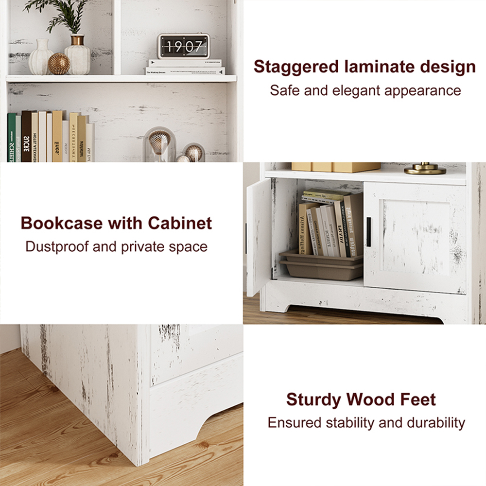 Cabihome Modern Bookcase, Wooden Storage Tall Bookshelf with Doors and LED Lights,for Bedroom, Living Room