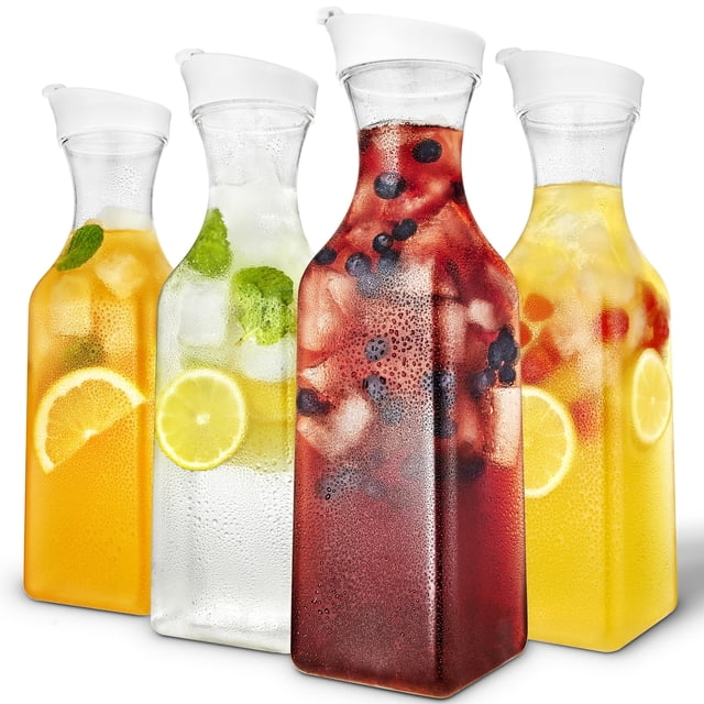 Jarra de plástico para zumo Stock Your Home Square de 1,5 L con tapa (juego de 4)