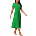 thumbnail image 4 of Vestido midi plisado fluido de manga corta envolvente con cinturón para mujer INSPIRE CHIC 2024 en verde M, 4 of 6