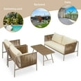 thumbnail image 3 of Outdoor Patio Furniture Set with Loveseat, Rattan Patio Table and Chairs Set of 4 with Toughened Glass Table and Cushions, All-Weather Patio Conversation Sets with Metal Frame for Balcony, Beige, 3 of 12