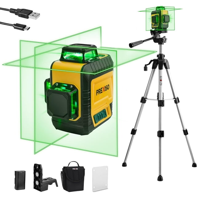 3 x 360° Laser Level with Tripod - 82ft Self-Leveling & Rechargeable Green Cross Line Laser for Construction, Tile, and Home Renovation - High Precision & Durable Design, Includes Storage Bag