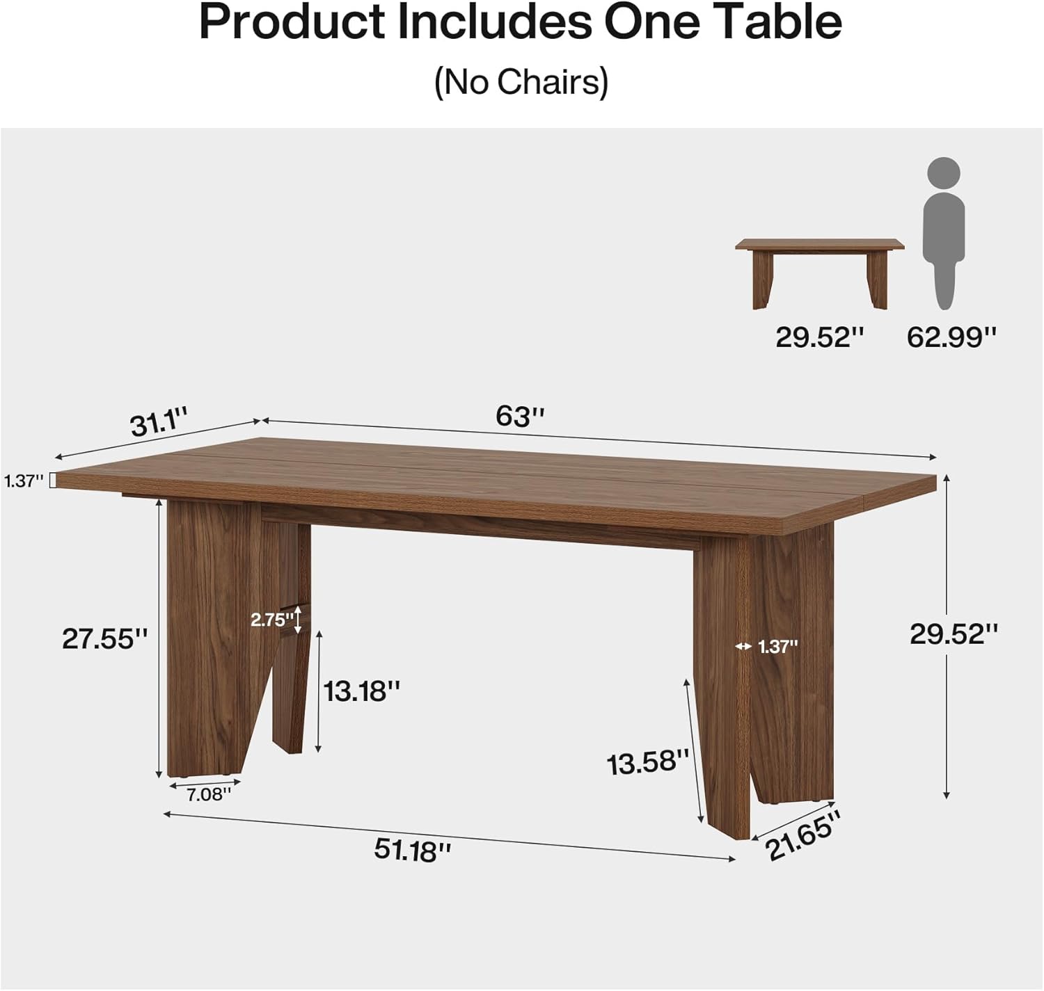Tribesigns 63" Executive Desk, Farmhouse Computer Desk with Sturdy Legs for Home Office, Brown