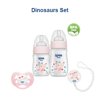 Wee Baby Dinosaur Newborn Baby Bottle Feeding Starter Gift Set, Soother, Soother Chain, Breast-Like Nipple for Natural Latch, Anti-Colic Features, BPA Free, Pink/Girls, 4-Count
