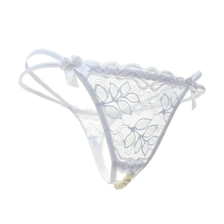 Womens Underwear Packs Lace Cutout Lace Thong Pearl Panties,3 Pack