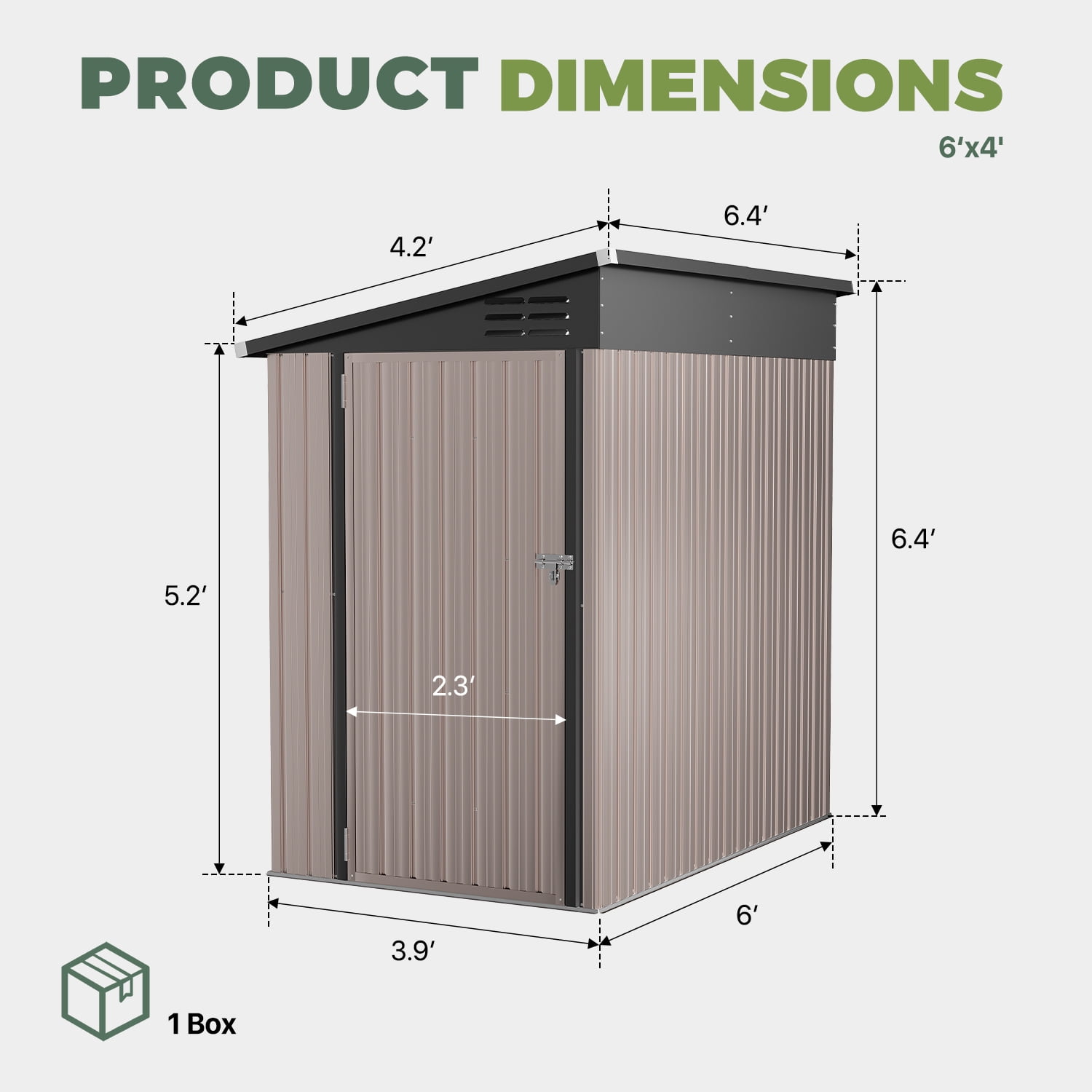 BaPiPro 6x4 ft Outdoor Metal Storage Shed, Lean-To Shed with Lockable Door, Garden Tool Shed for Patio, Backyards, Brown