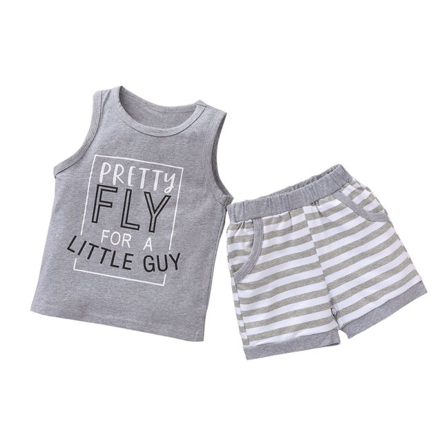 xiaxaixu Ensemble 2 Pcs pour Garçons Enfants Hauts Imprimés Lettres + Shorts Rayés