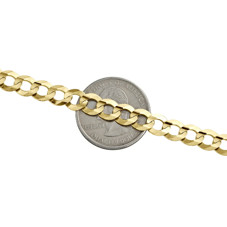 14K Yellow Gold 7mm Solid Plain Curb Cuban Link Lobster Clasp Bracelet 8 inch, Men's, Size: One Size