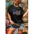 thumbnail image 5 of Women's Black Rhinestone American Flag Casual Round Neck Tee | [ZhiHiMeRi] | (US 20-22)2XL, 5 of 7