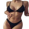 thumbnail image 1 of Women Summer Bikini Sets Solid Color Sleeveless Ribbed Bra Low Waist Thong, 1 of 4