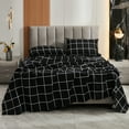 thumbnail image 2 of Move Over 4 Pieces Black Grid Sheets Twin Geometric Plaid Grid Pattern Bed Sheets Deep Pocket Fitted Sheet 100% Microfiber, 2 of 8