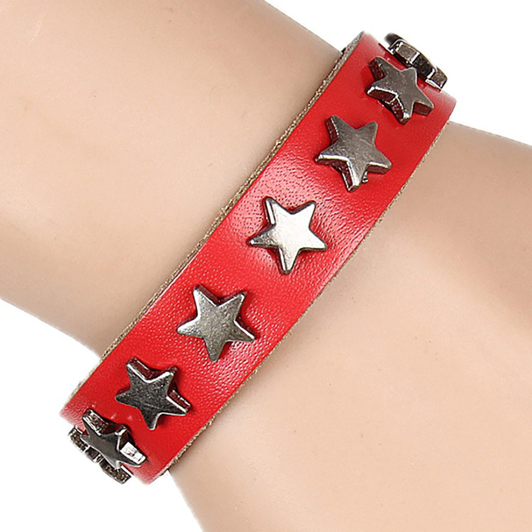 Punk Bracelet Star Studded Retro Faux Leather Goth Cuff Bracelet