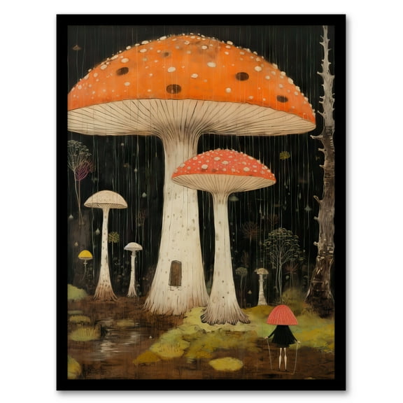 Beneath The Mushroom Canopy Artwork A Whimsical Scene In A Fairy Forest Art Print Framed Poster Wall Decor 12x16 inch