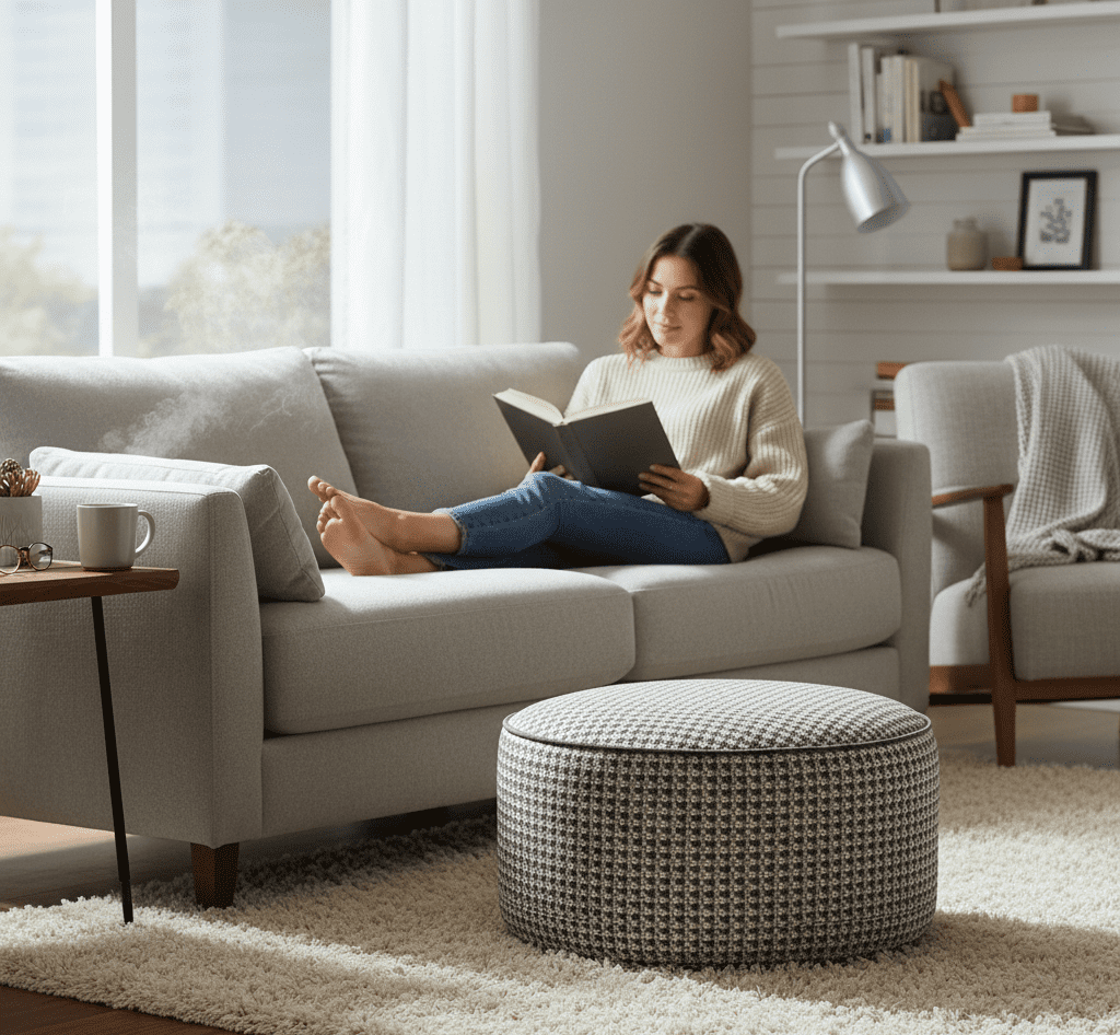 Furley Grey Short Pouf