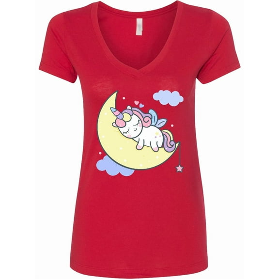 Inktastic Unicorn Moon Women's V-Neck T-Shirt