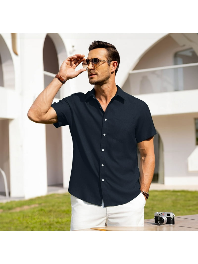 HAOMEILI Men's Casual Button Down Shirts Short Sleeve Linen Shirts Summer  Beach Dress Shirt - Walmart.com