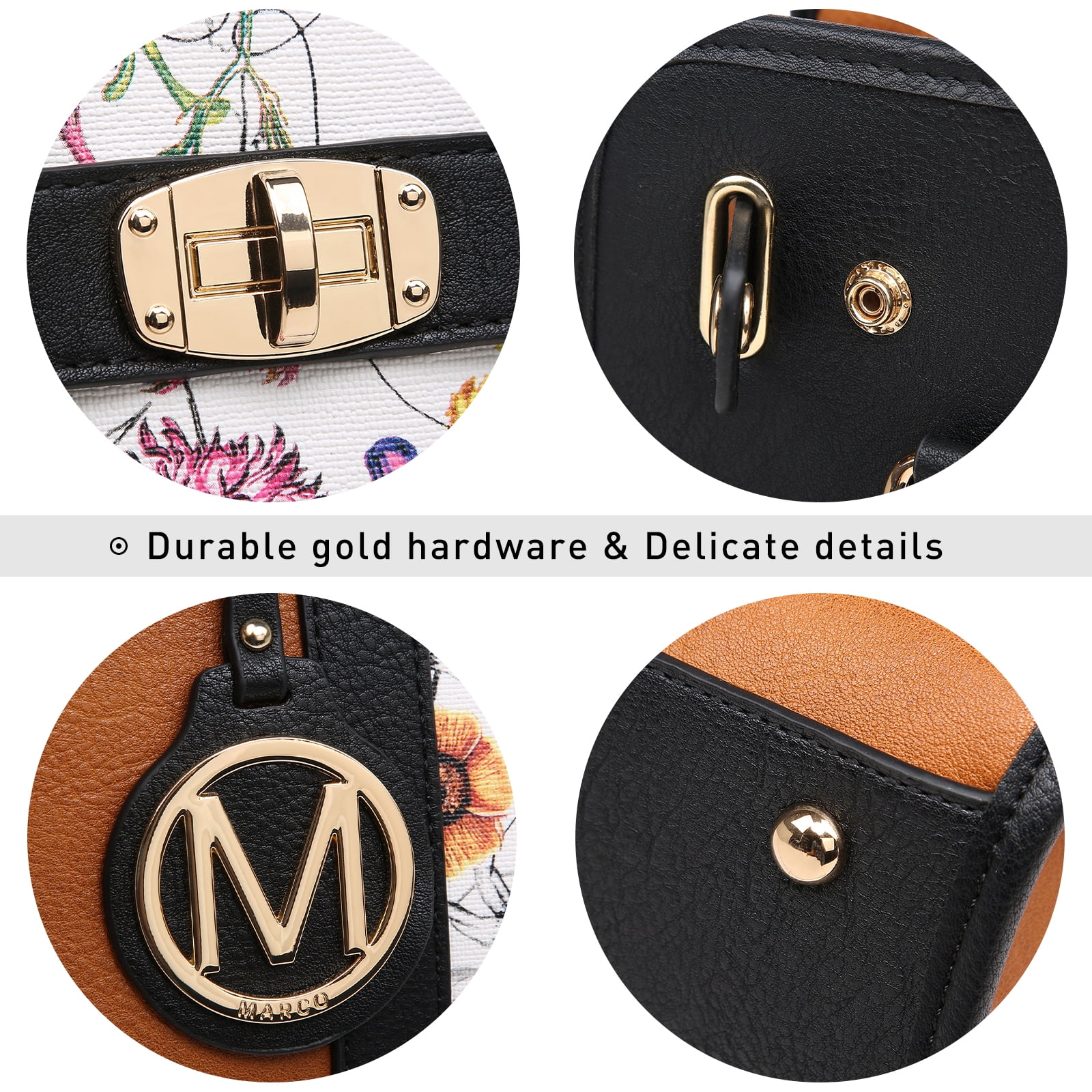 MKP Womens Satchel Female Handbags Two Tone Vegan Leather Shoulder Bag with Wallet 2pcs Set