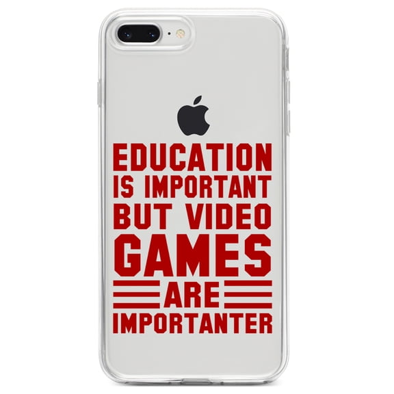 DistinctInk Clear Shockproof Hybrid Case for iPhone 7 PLUS / 8 PLUS (5.5" Screen) TPU Bumper Acrylic Back Tempered Glass Screen Protector - Education is Important Video Games Importanter