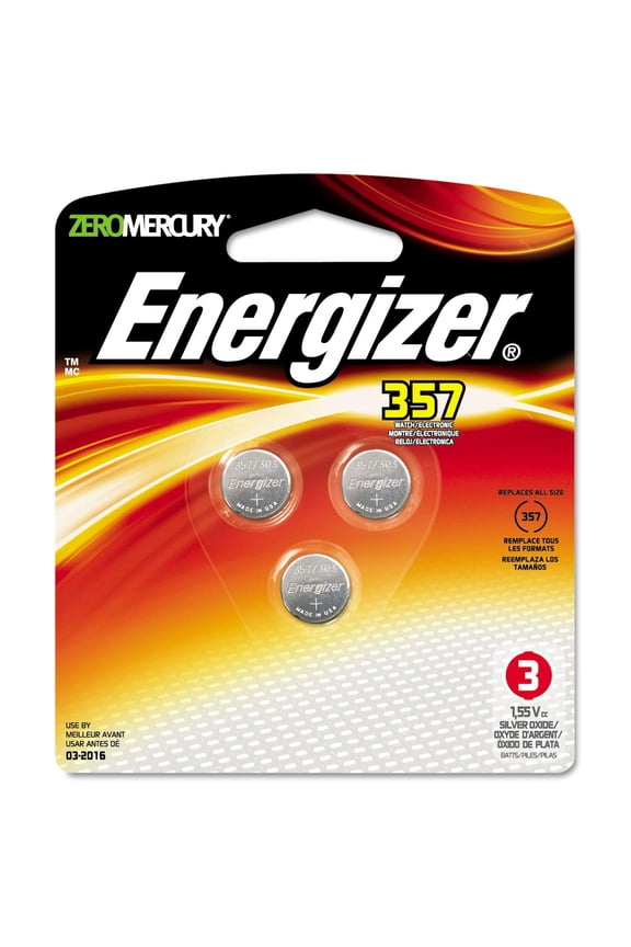 Battery 357BPZ-3 Watch/Calculator Button Cell Battery with Zero Mercury - Card/3 (Pack of 10) total of 30 batteries.