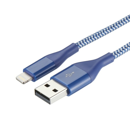 Blackweb Apple MFI Braided Sync & Charge Cable with Lightning to USB Connection 6', Blue