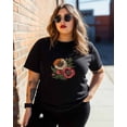 thumbnail image 3 of T Shirts for Women Short Sleeve Cotton Crewneck T-Shirt, Colorful Poppy Embroidered Flowers Tee Tops Casual Basic T-Shirts, XS-5XL Black 3XL, 3 of 7