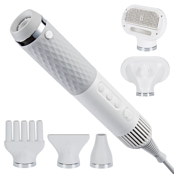 Ownpets 5 in1 Portable Smart Pet Grooming Hair Dryer for Dogs, Smart Temperature Control, Low Noise Dog Blow Dryer with Grooming Brush for Home, Pet Washing Station