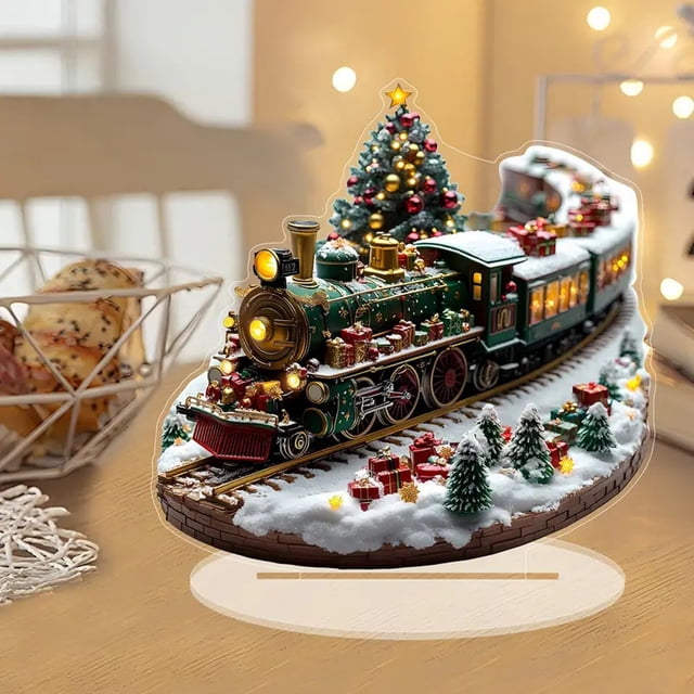 Xihbxyly Adorno de Tren Navideño, Decoración de Mesa Acrílica, Vía de Tren Festiva, Versátil para El Hogar, Ideal para Árboles de Navidad y Reuniones Familiares. Incluye 1 Pieza.