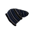 thumbnail image 4 of Reversible Warm Winter Knit Striped Skull Cap Cuff Slouchy Beanie Fleece Lining, Navy, 4 of 5