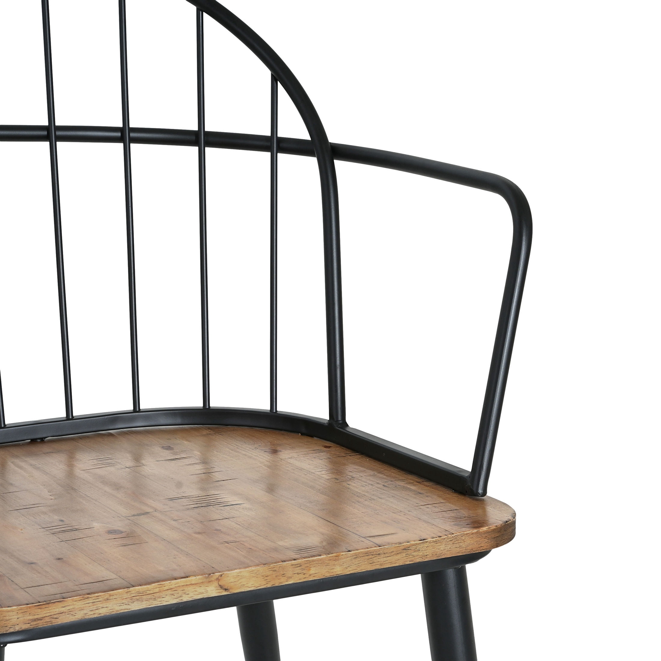 Industrial Dining Chairs with Arched Back, Wooden Seat, Matte Black Iron Base, Set of 6
