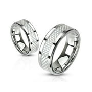 6mm White Carbon Fiber Inlay Band Ring Stainless Steel Wedding Band (SIZE: 5)