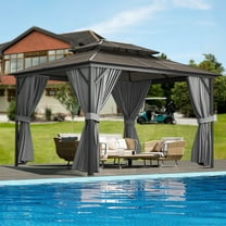 10'x12' Hardtop Gazebo for All Weather, with Aluminum Alloy Frame, Double Metal Roof, and Net and Curtain, Permanent Building of Backyard Luxury for Patio, Deck, Backyard, Lawn, and Garden