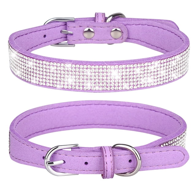 Conjunto de collar y correa para perro con cristales brillantes y gamuza suave para mascotas, gatos y cachorros