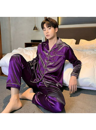 QWZNDZGR Winter Silk Satin Couples Pajamas For Men Women Long sleeve  Sleepwear Sleep Tops Men's Pjs Couple Home Clothes Suits Pajama Sets 