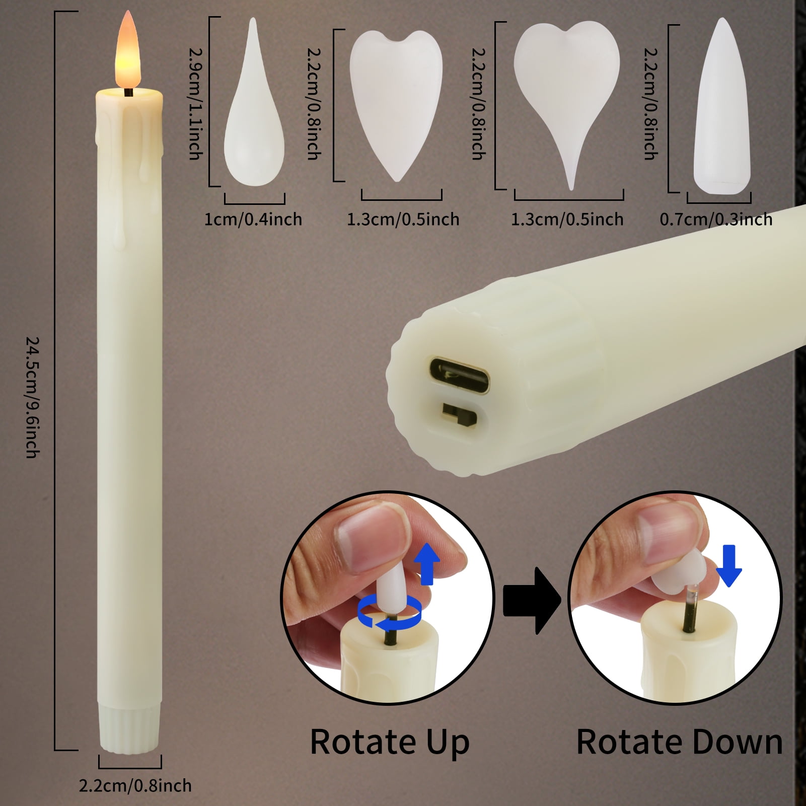 Rechargeable Candles Taper Lights with Remote Timer, LED Tea Lights Candles Battery Operated, Rechargeable Flameless Candles for Home Decor Seasonal Decor, Dia 0.8"X H 9.6'', 6-Pack