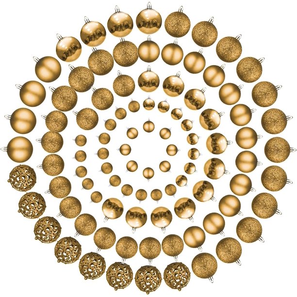 100 Piezas Adornos de Bolas de Navidad para Árbol, Juego de Adornos Navideños de Plástico Inastillable en Varios Tamaños y Acabados, Decoraciones para Árboles de Navidad para el Hogar, Oficina, Fiesta