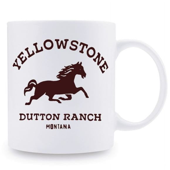 1 piece, 3A grade, YELLOWSTONE DOUTTON RANCH MONTANA Funny Running Horse Camping Mug, 11 oz Ceramic Water Tumbler, Gift Coffee Mug, Decorative Mug, Ideal Birthday and Holiday Gift, Great for Office