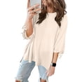thumbnail image 2 of YUGYXL Women's Waffle Shirts 3/4 Sleeve Drawstring Stretch Sleeve Blouses Tops Crew Neck Solid Tshirts Beige XXL, 2 of 7