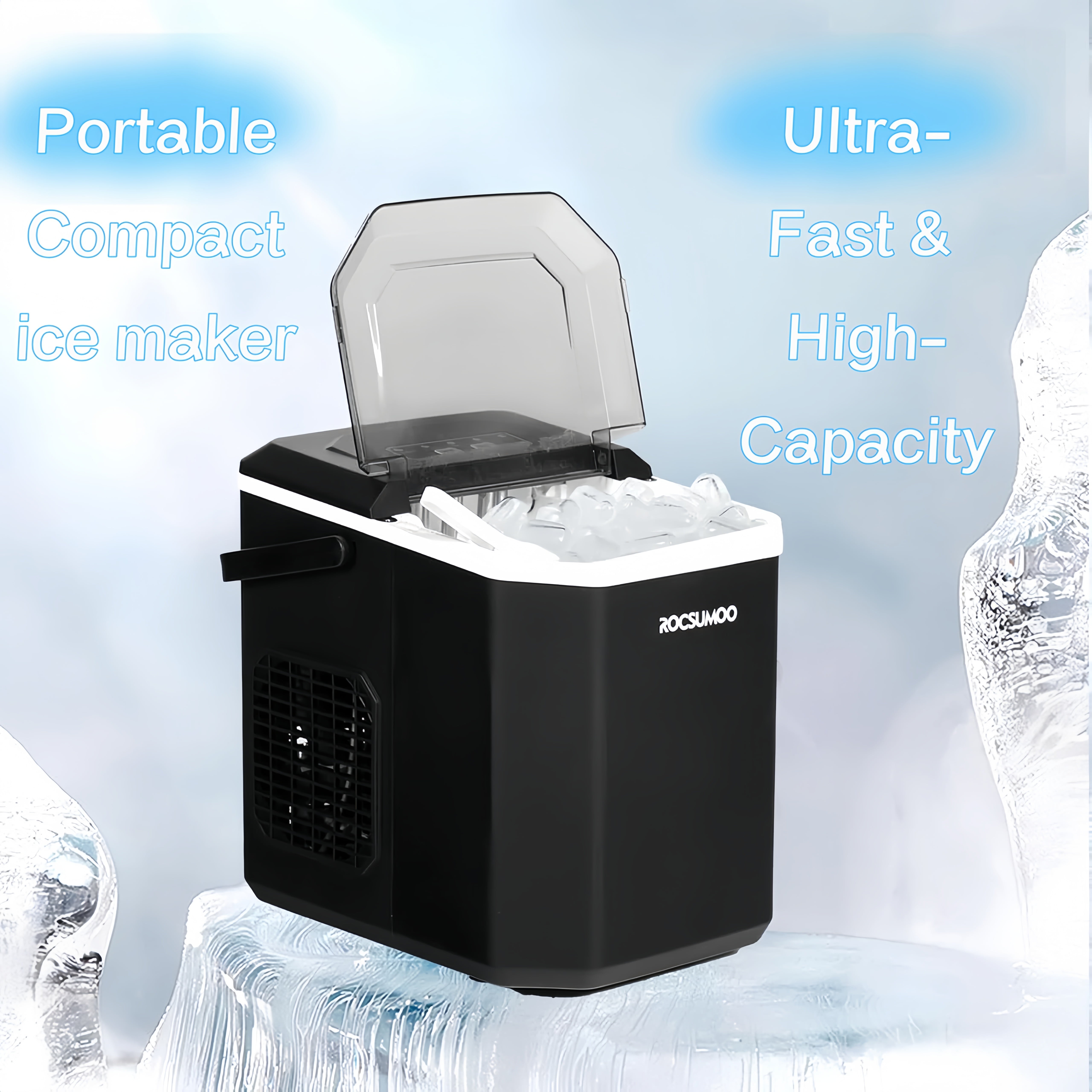 Portable Ice Maker – Self-Cleaning, 26lbs/24H, 9 Cubes in 6 Mins, 2 Bullet Ice Sizes, Quiet, Black for Kitchen/Party