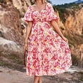 thumbnail image 4 of Summer Saving Wycnly Summer Dresses for Women Fashion Elastic Waist Hollowed Flowy Ruffle Swing A Line Maxi Dresses 2024 Short Sleeve V-Neck Floral Print Long Formal Dress Red s, 4 of 7