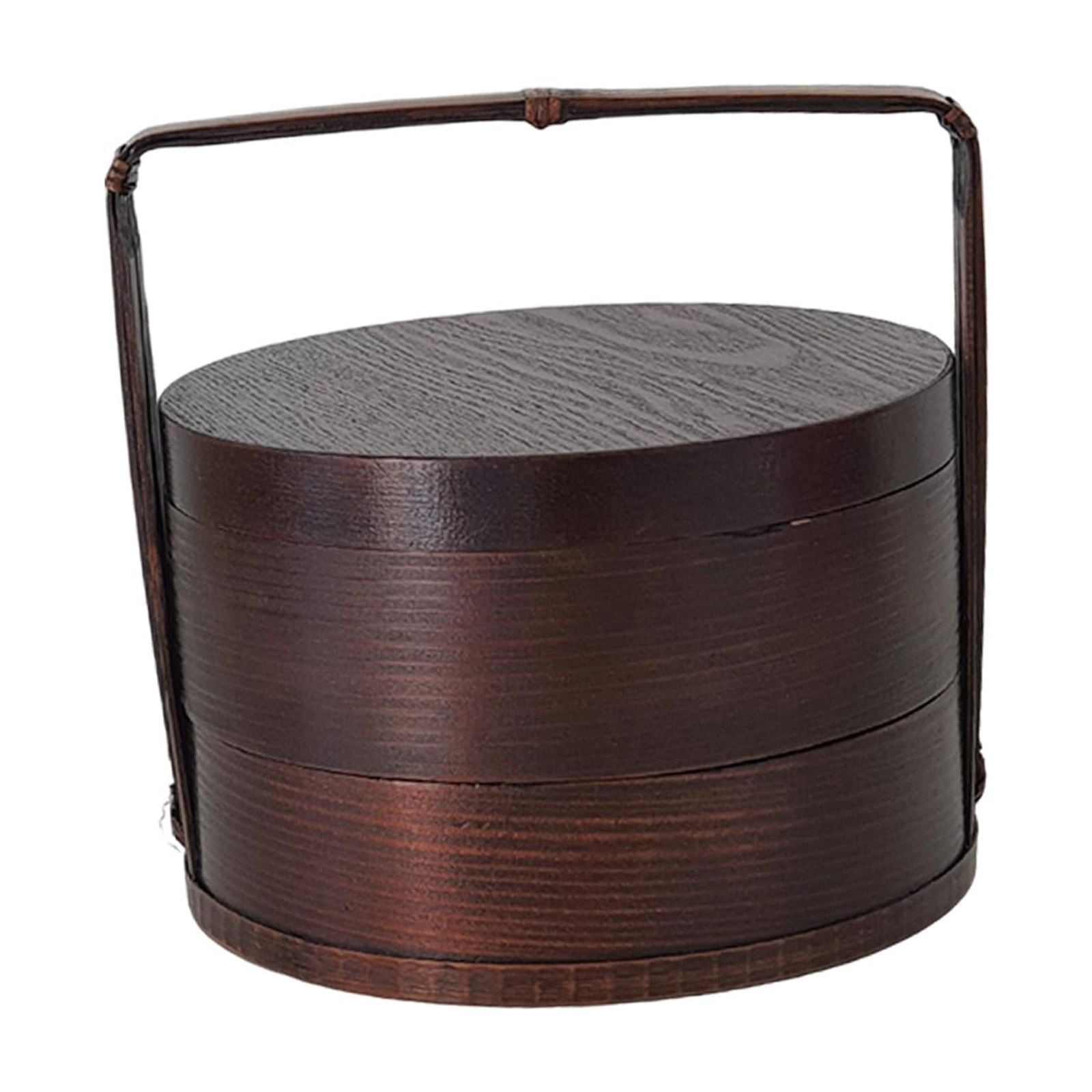 Fancyes Portable Bento Box Wooden Bento Box Practical Sushi Box Wood Gift Food Box Sturdy 2 Layer with Handle for Home Outdoor Picnic 15x15x20 cm